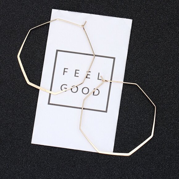 NEW 14K Gold Plated Octagonal Geometric Hoop Earrings - Picture 2 of 5